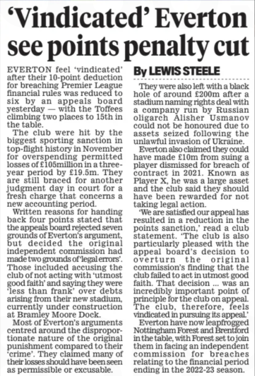 An article in the Daily Mail which details the Everton appeal.