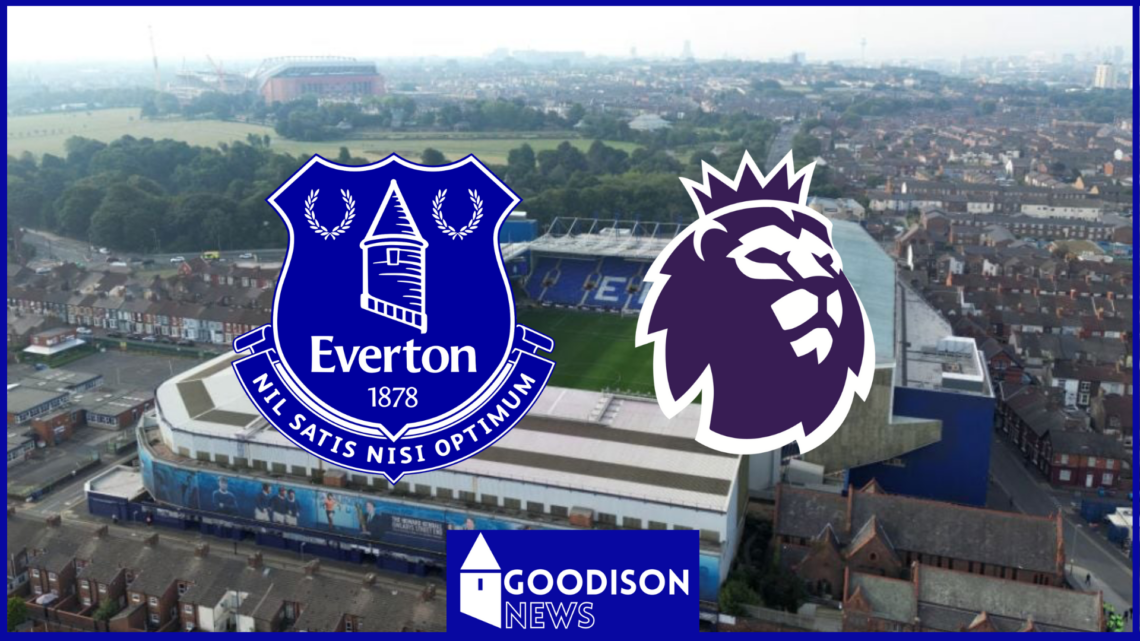 Premier League badge, Everton badge, Goodison Park