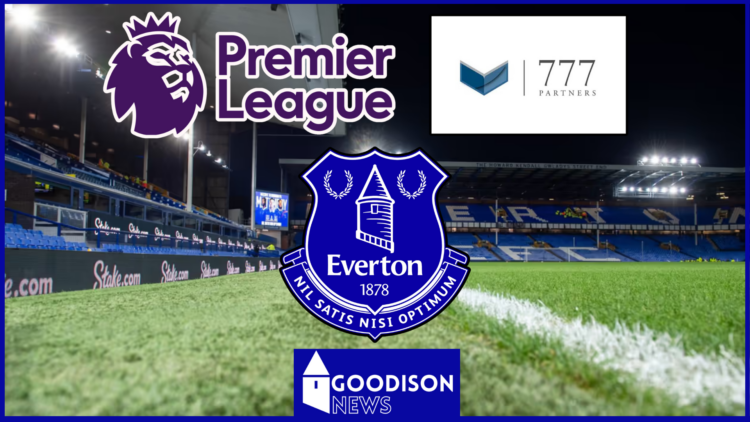 Everton Premier League and 777 Partners badges at Goodison Park