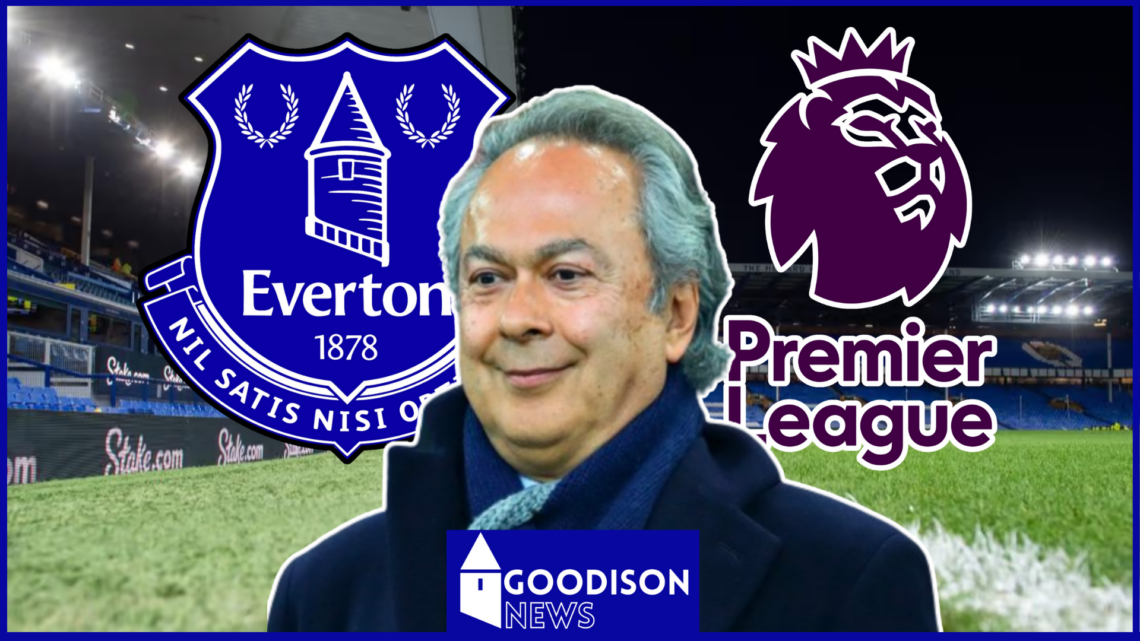 Farhad Moshiri at Goodison Park Everton and Premier League logos