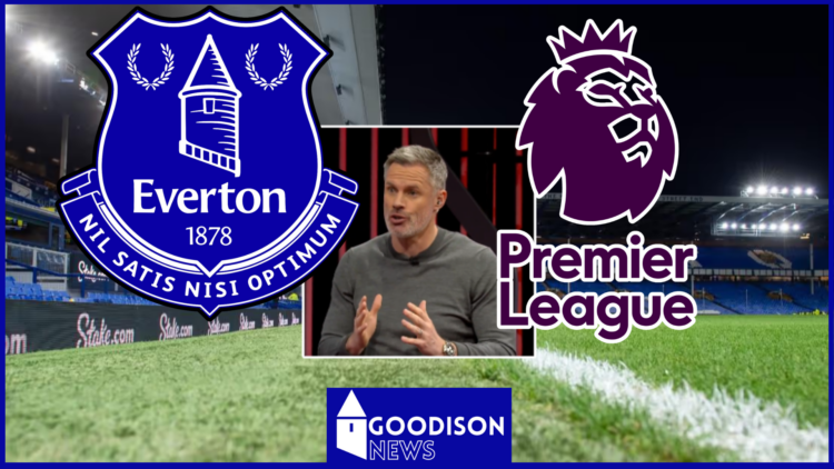 Jamie Carragher Everton Premier League logos Goodison Park