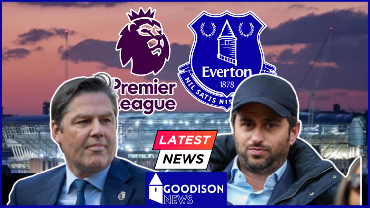 Richard Masters and Josh Wander Everton Stadium Premier League logos