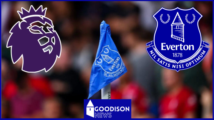 Everton and Premier League badges with flag