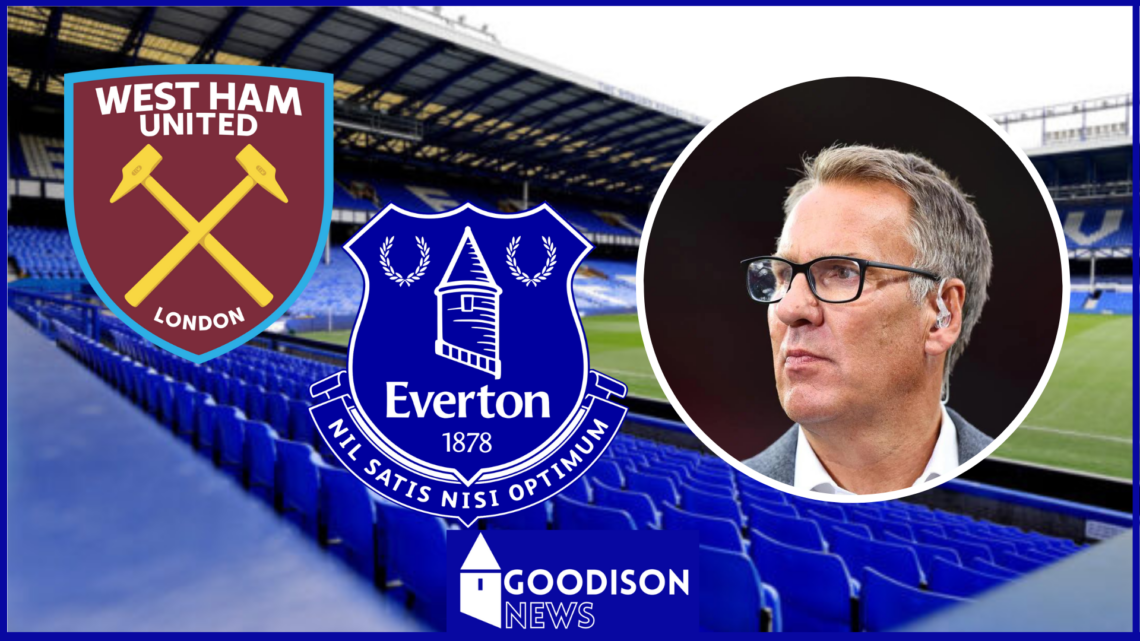 Paul Merson, West Ham badge, Everton badge, and Goodison Park