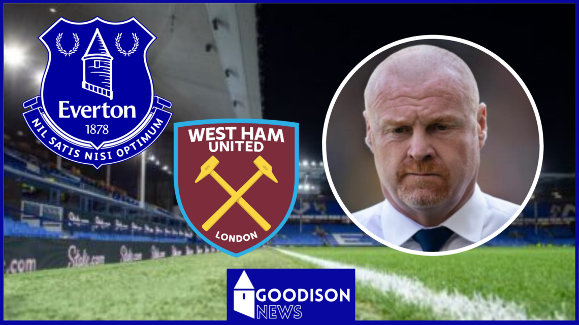 Sean Dyche with Everton and West Ham badges