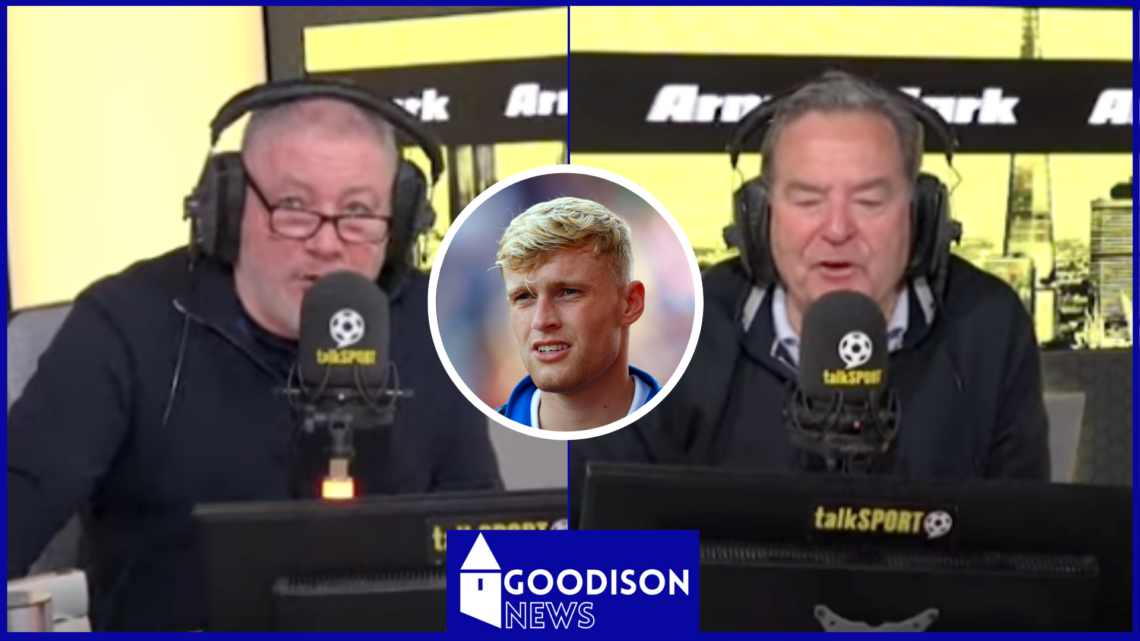 Everton defender Jarrad Branthwaite with Ally McCoist and Jeff Stelling on talkSPORT