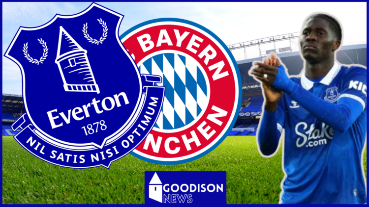 Everton and Bayern Munich badges, Amadou Onana