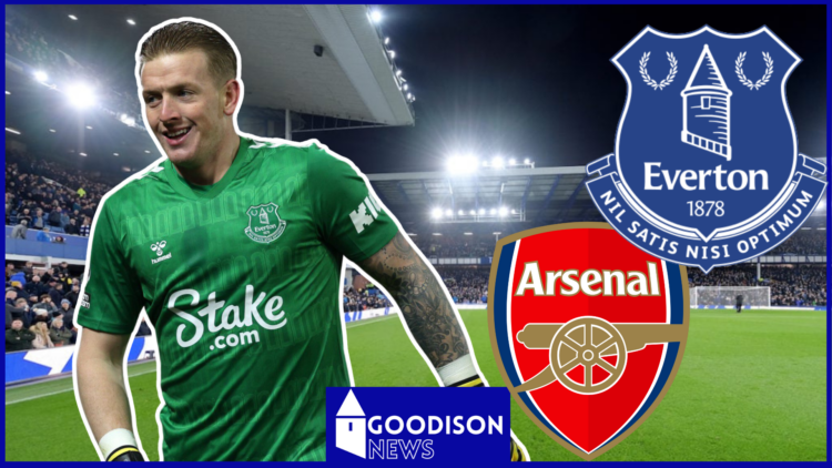 Jordan Pickford, Everton and Arsenal logo