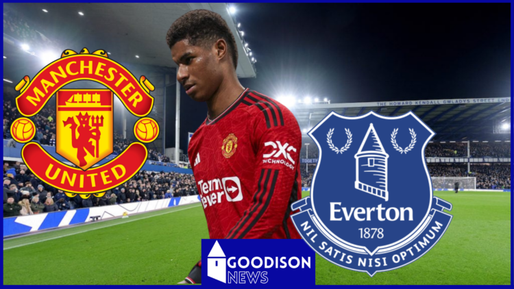 Everton and Manchester United crests, Marcus Rashford