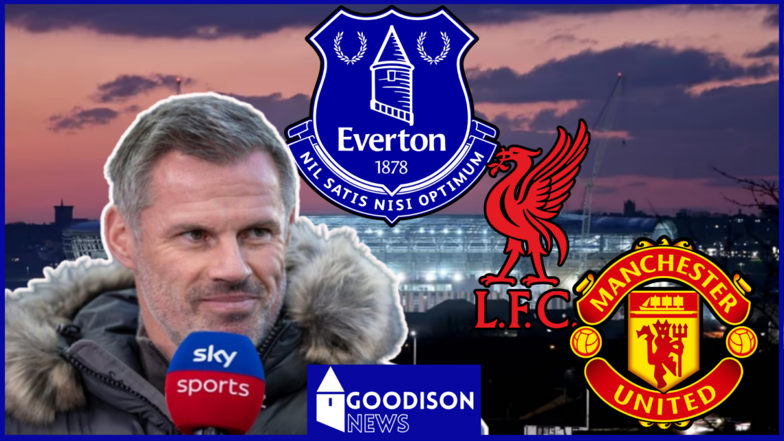 Jamie Carragher Bramley Moore Dock Everton Liverpool and Manchester United logos