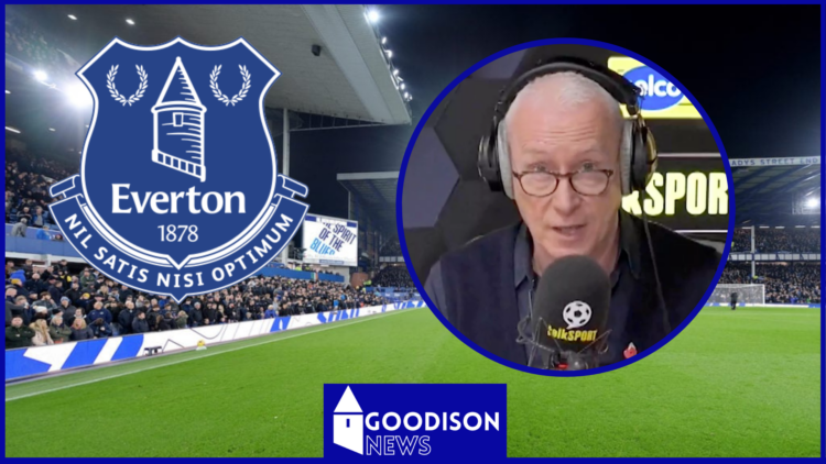 Jim White, Everton crest and Goodison Park