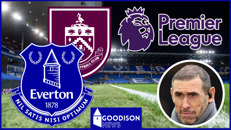 Martin Keown with Everton, Burnley and Premier League badges