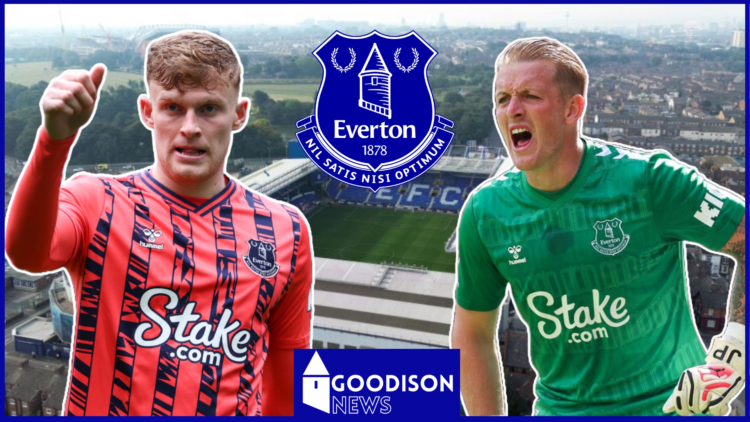 Jarrad Branthwaite Everton badge Goodison Park Jordan Pickford