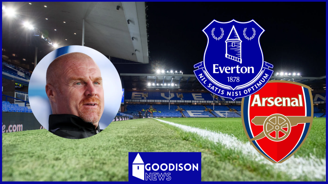Sean Dyche with Everton and Arsenal badges