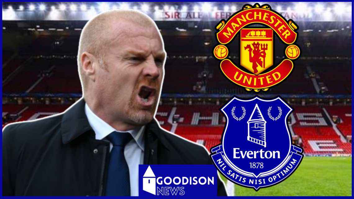 Sean Dyche at Old Trafford Everton and Manchester United badges