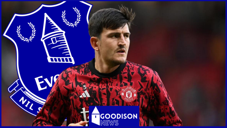 Manchester United defender Harry Maguire and Everton badge