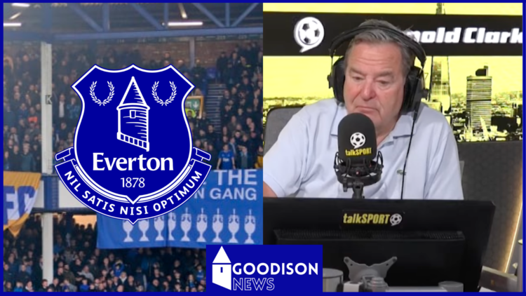 Jeff Stelling with Everton badge