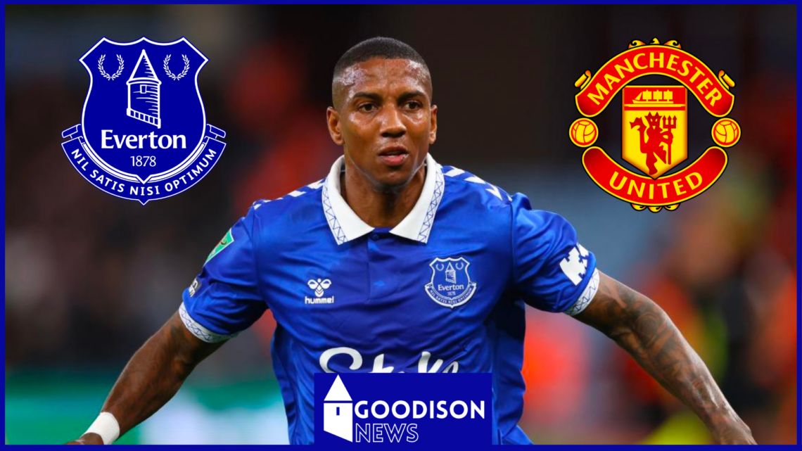 Ashley Young with Everton and Man United badges