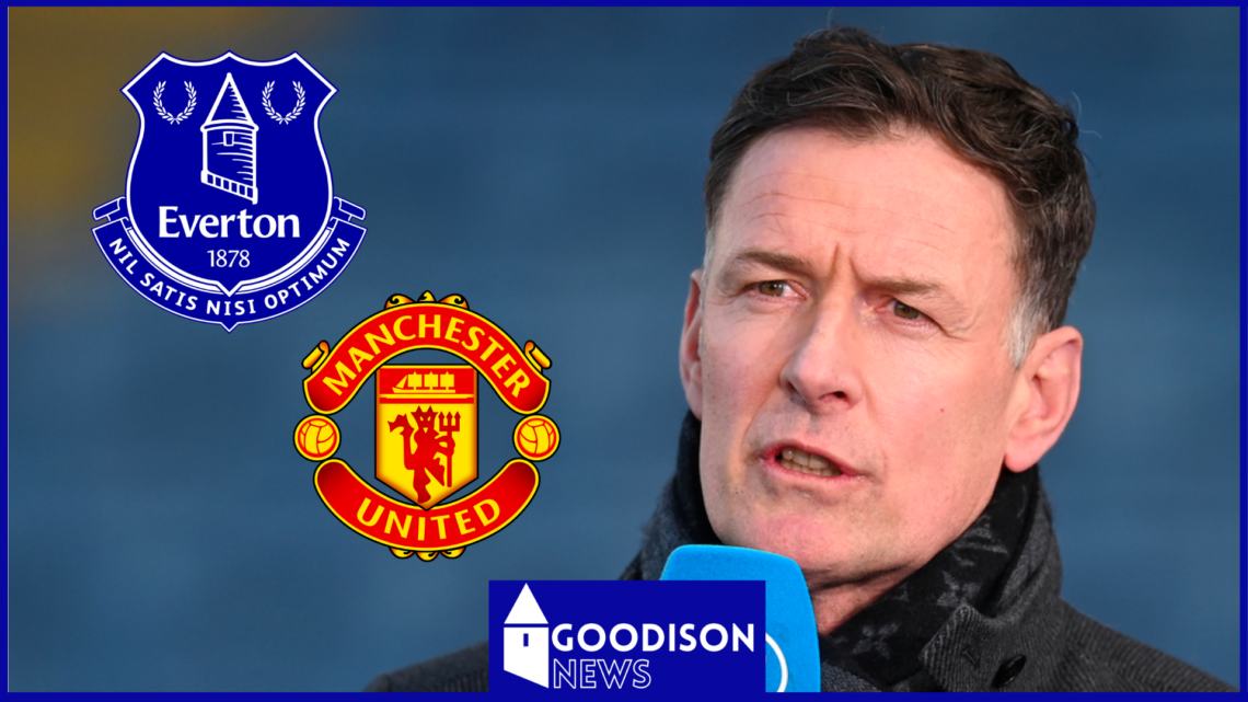 Chris Sutton with Everton and Manchester United badges