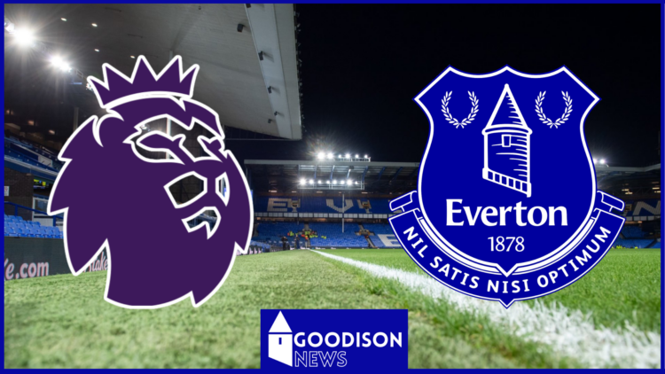 Premier League and Everton badges at Goodison Park