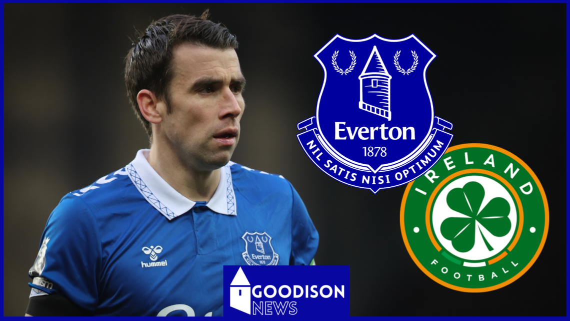 Seamus Coleman with Everton and Ireland badges
