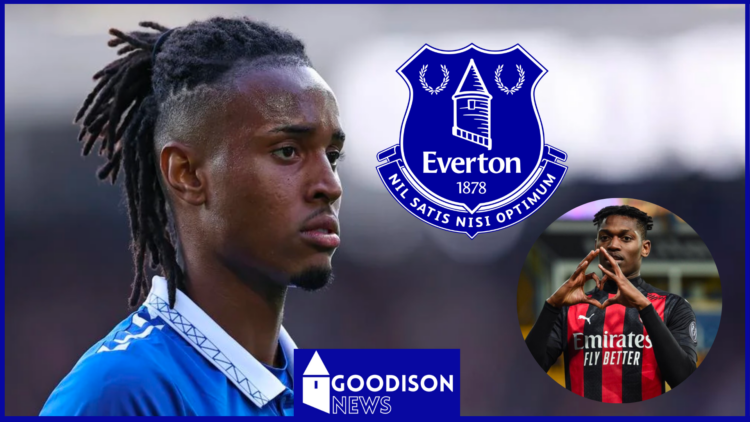 Youssef Chermiti and Rafael Leao with Everton badge