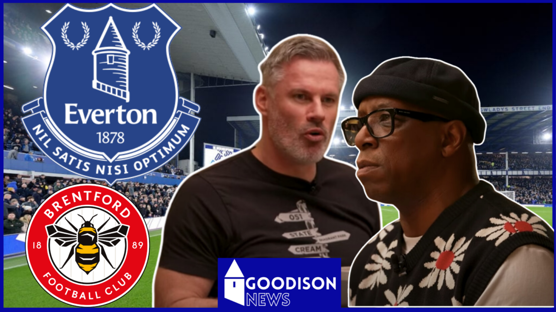 Jamie Carragher, Ian Wright, Everton and Brentford crests