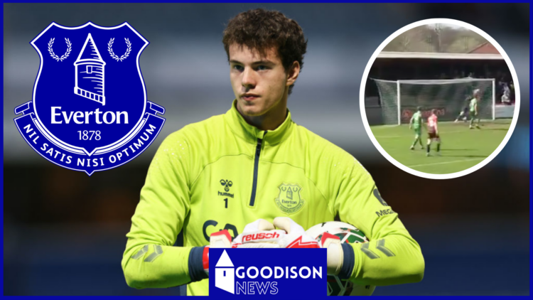 Zan-Luk Leban with Everton badge