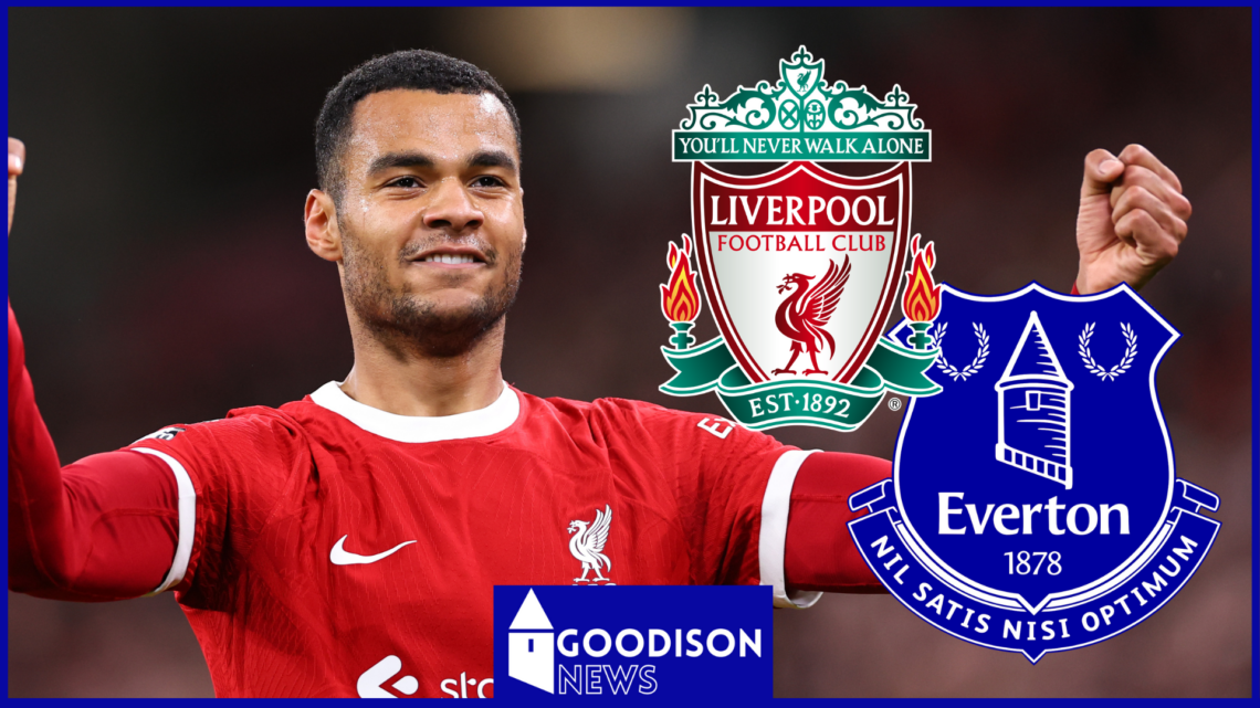 Cody Gakpo, Everton and Liverpool badges