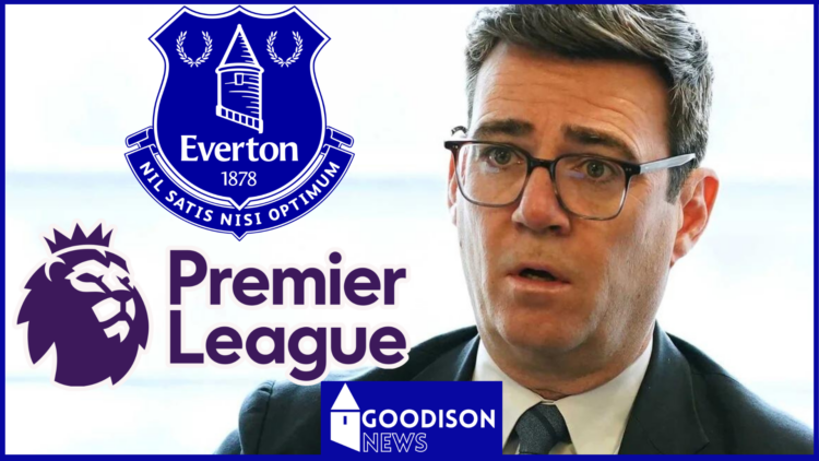 Everton badge, Premier League logo, Andy Burnham