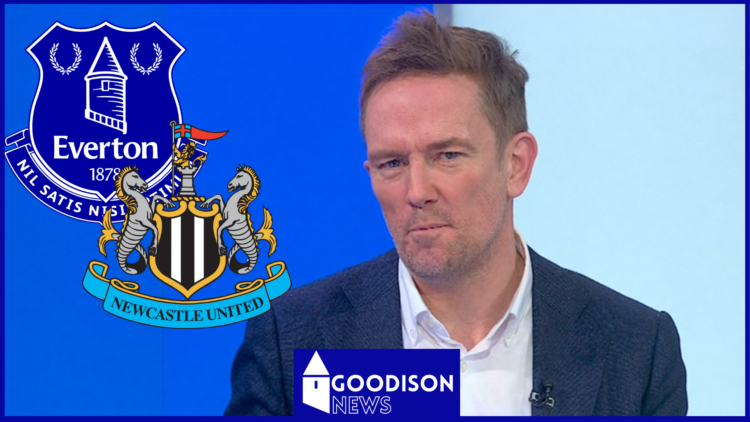 Simon Thomas plus Everton and Newcastle United badges