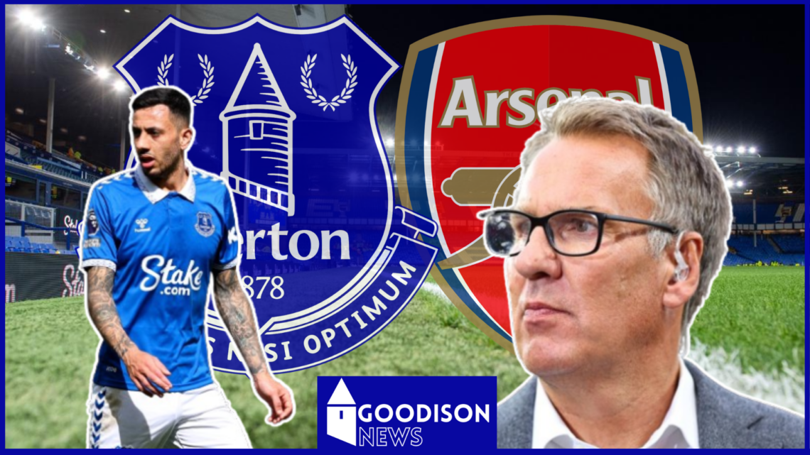 Dwight McNeil, Paul Merson, Everton badge, Arsenal badge