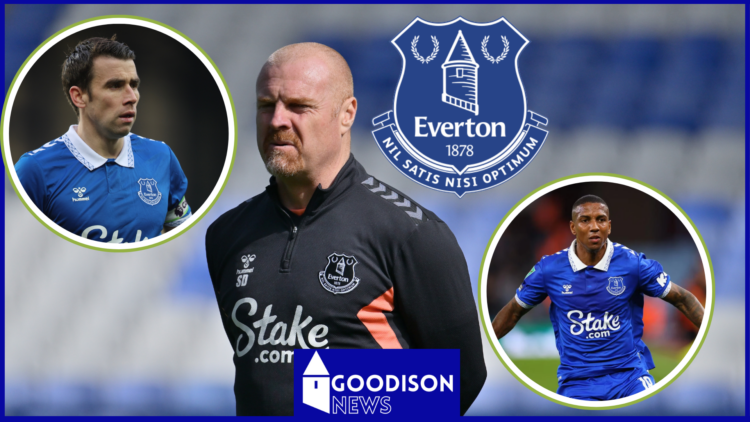 Sean Dyche, Seamus Coleman, Ashley Young and Everton crest