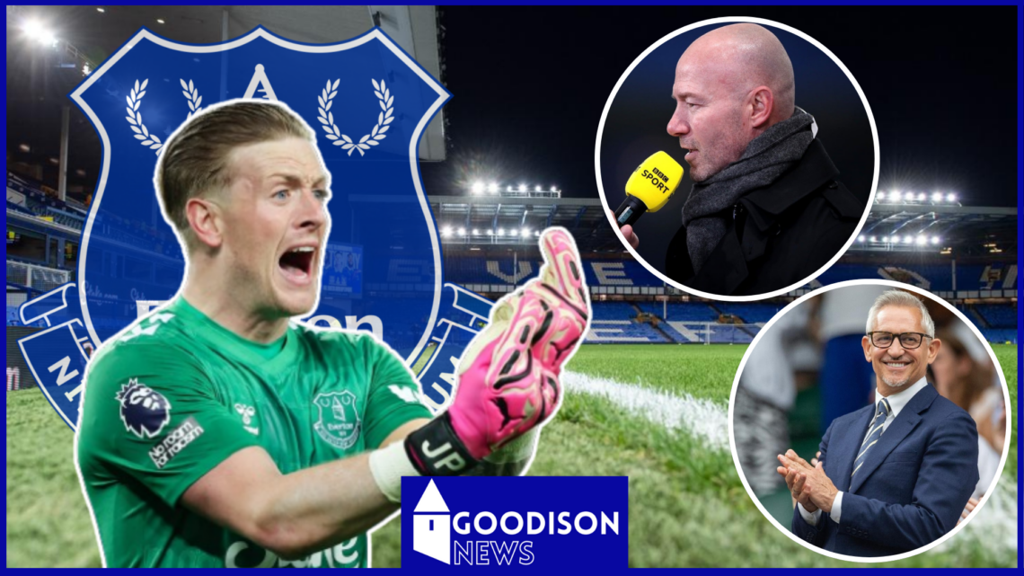 Jordan Pickford, Alan Shearer, Gary Lineker, Everton badge, Rest is Football podcast