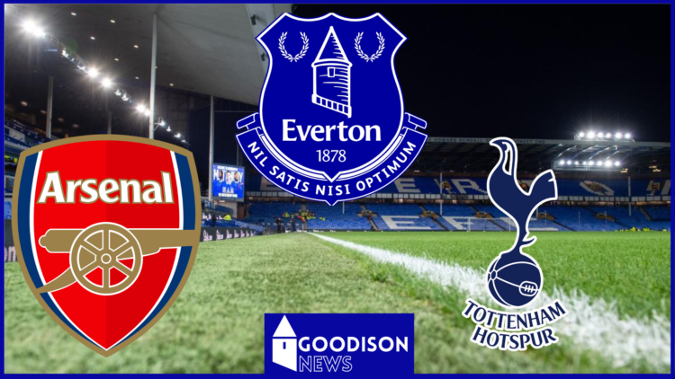 Arsenal badge, Everton badge, Tottenham badge, Goodison Park