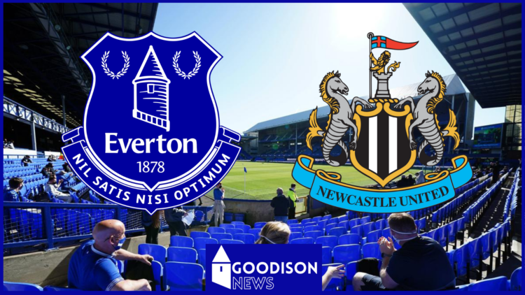 Goodison Park with Everton and Newcastle United badges