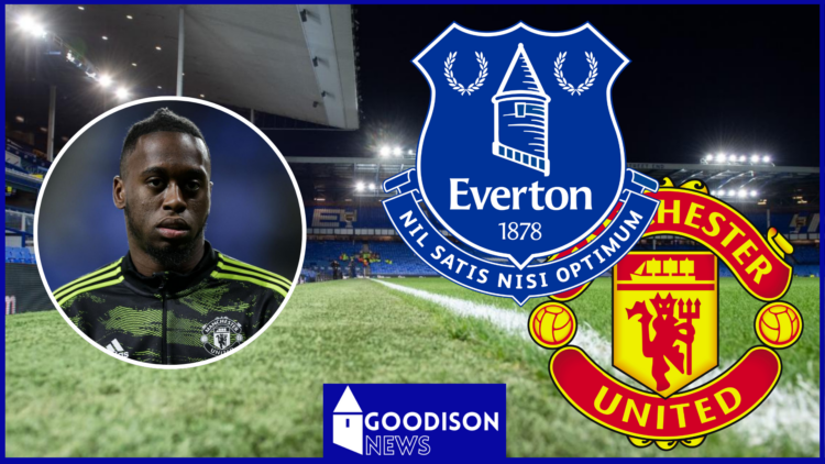 Aaron Wan-Bissaka, Everton badge, Manchester United badge