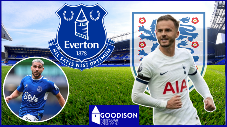 Neal Maupay, James Maddison, Everton badge, England badge