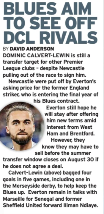 Dominic Calvert-Lewin, Everton, Daily Mirror article