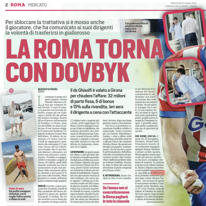 Tammy Abraham, Everton, AS Roma, Corriere dello Sport article