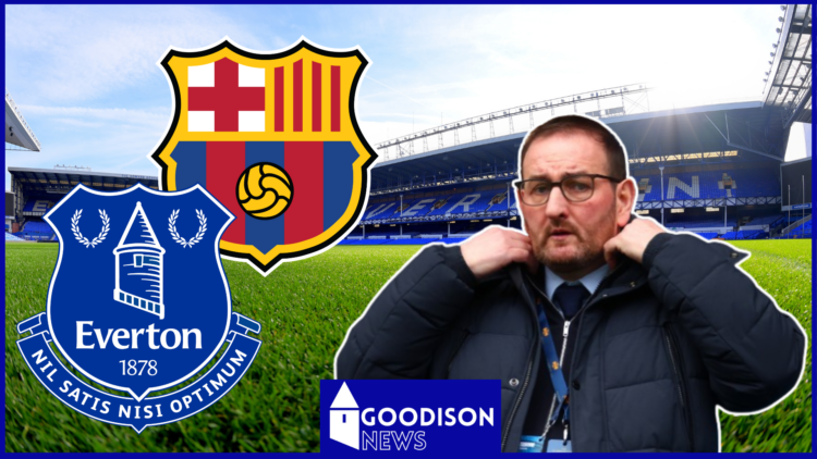 Kevin Thelwell, Everton badge, Barcelona badge