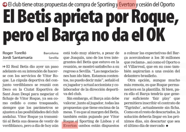 Vitor Roque, Everton, Mundo Deportivo article