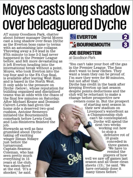 Sean Dyche, David Moyes, Everton, Daily Mail article