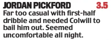 The Daily Mail [11 October, pg 83] Everton goalkeeper Jordan Pickford ratings