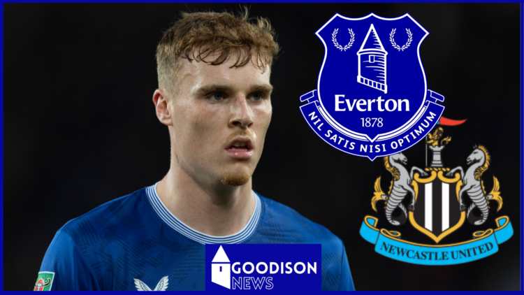 Jake O'Brien, Everton badge, Newcastle United badge