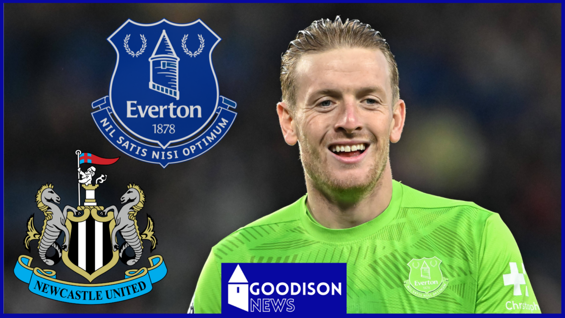 Jordan Pickford, Everton badge, Newcastle United badge