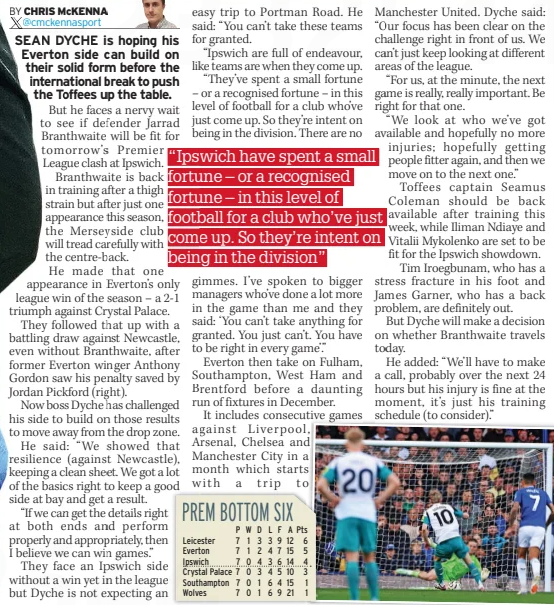 Sean Dyche, Everton, The Mirror [18 October, pg54]