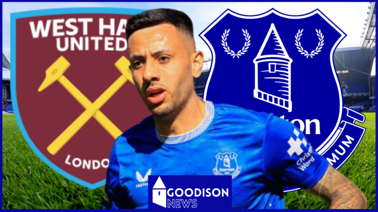 Dwight McNeil, Everton badge, West Ham United badge