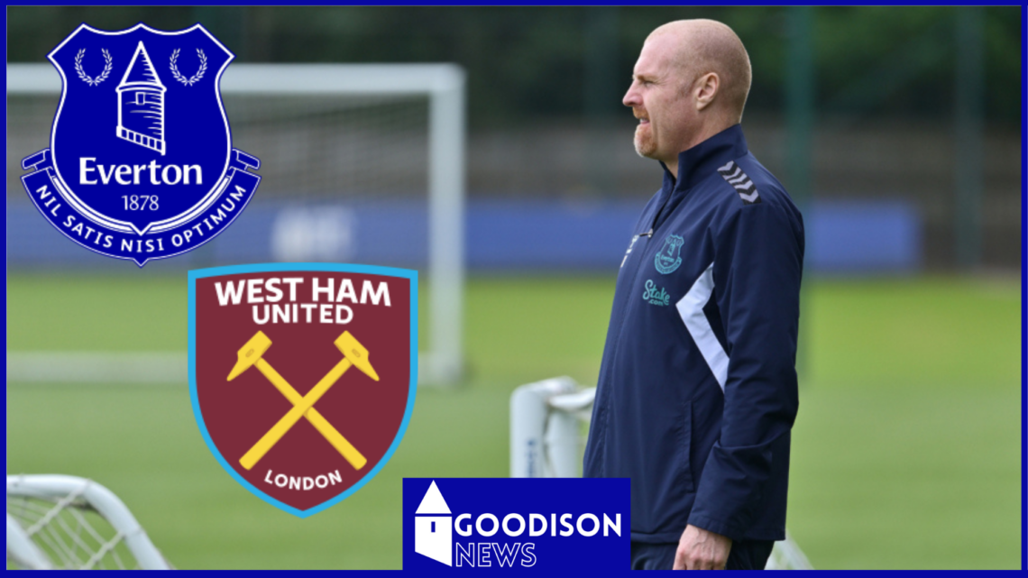 Picture of Sean Dyche with Everton and West Ham badges.