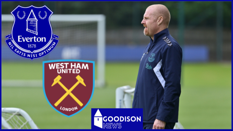 Picture of Sean Dyche with Everton and West Ham badges.